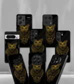 Brown Owl Trance Black Premium Glossy Metal Phone Case - Image 2