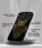 Brown Owl Trance Black Premium Glossy Metal Phone Case - Image 3