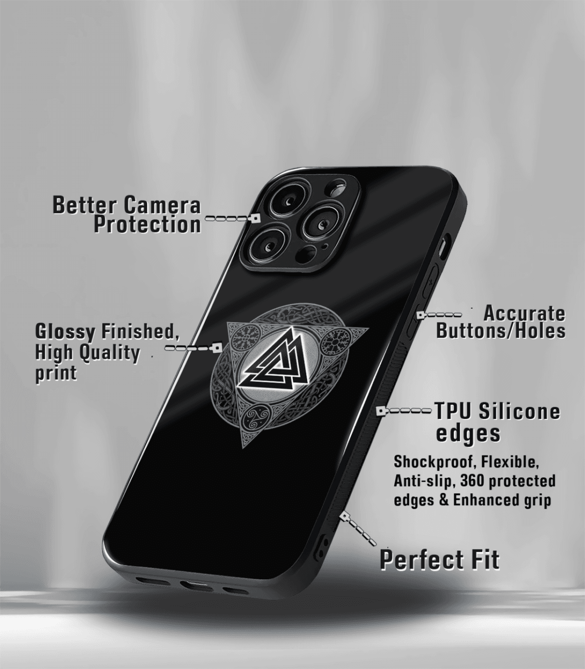 Illuminati eye grey logo Black Premium Phone Case - Image 3