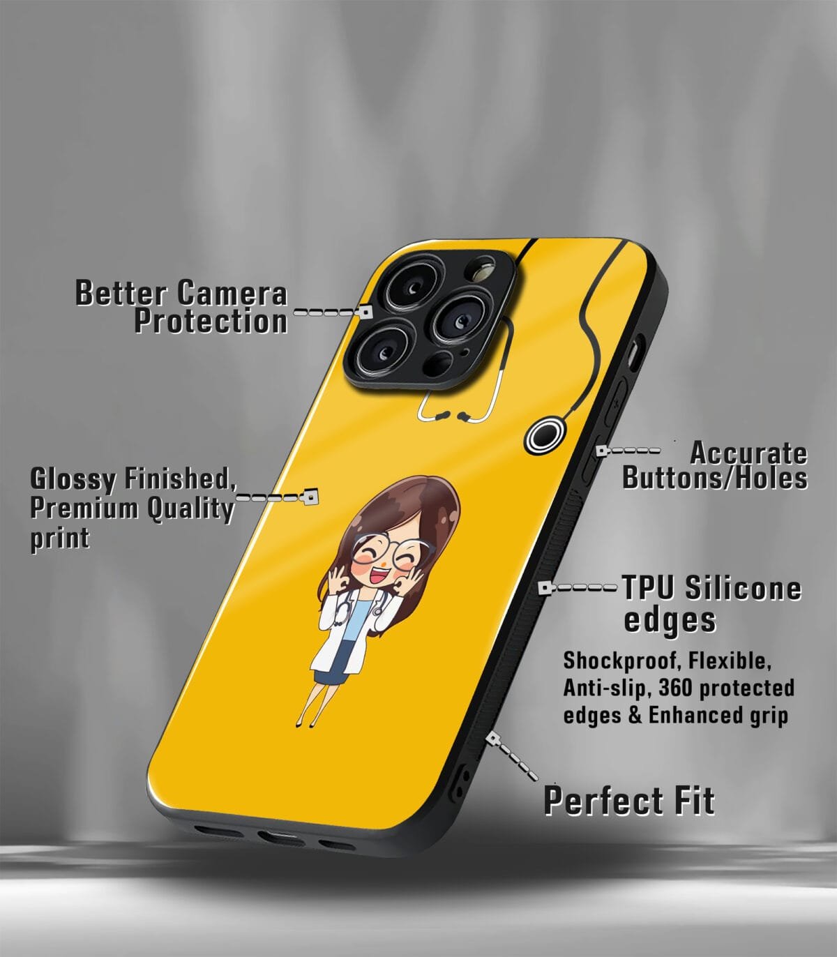 Medico Girl Yellow vector Premium Phone case - Image 3
