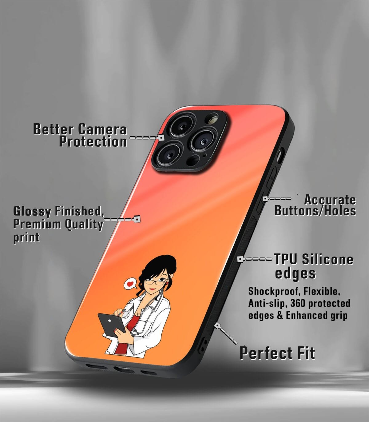 Orange medico Girly vector Premium Phone case - Image 3